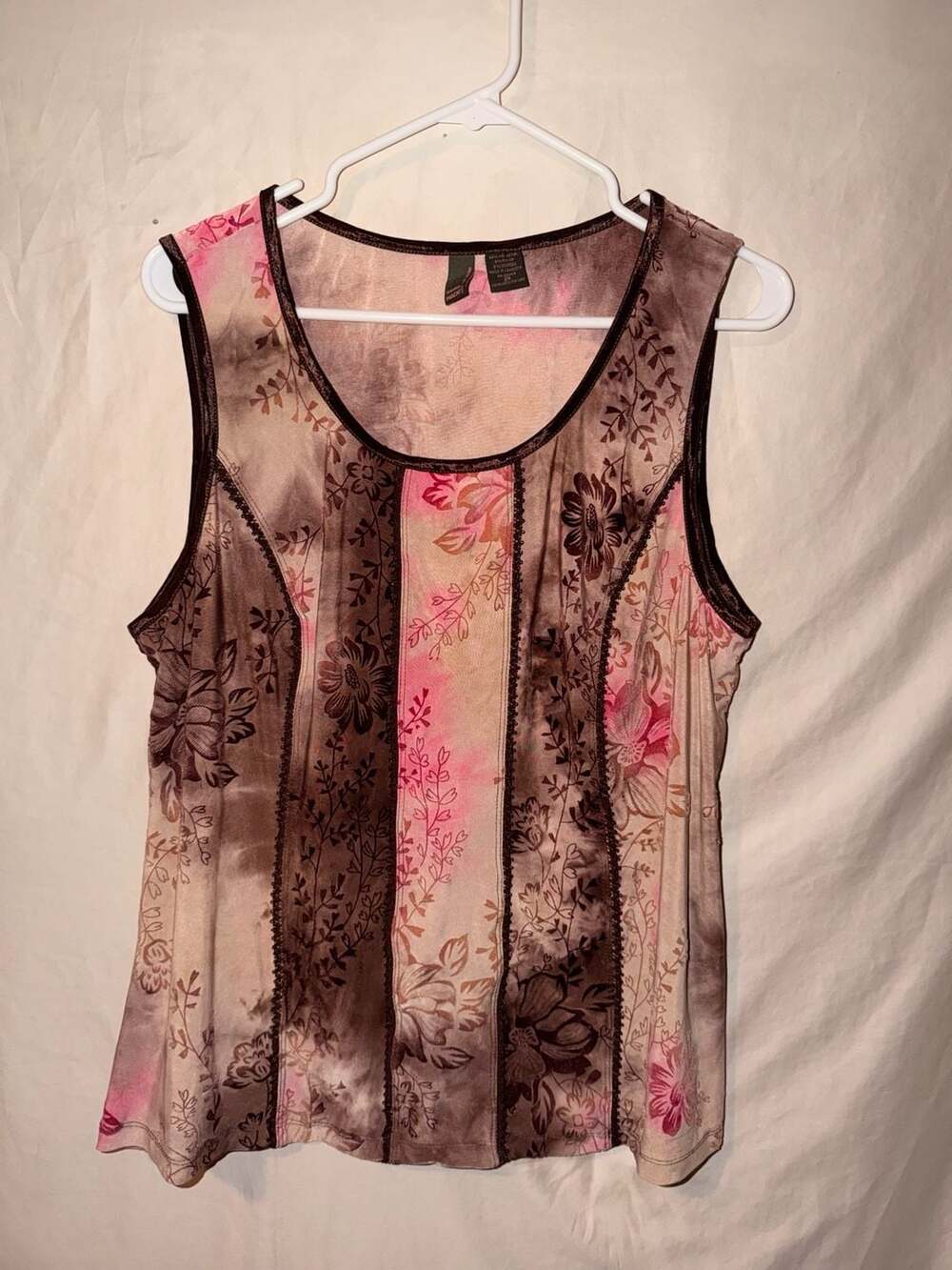 Serenade New York Woman Tank Top Size 2X Brown Pink Floral Y2K Whimsigoth